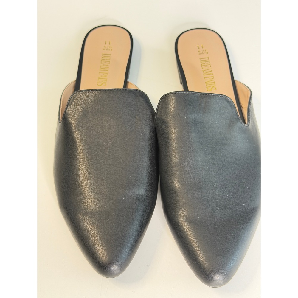 Dream Pairs Black Pointed Toe Backless Flat Mules Women's Size 11